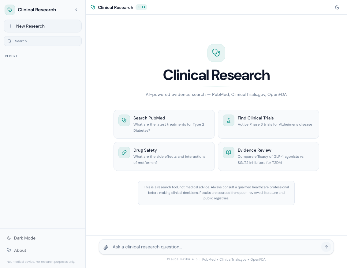 Clinical Research Agent Landing Page