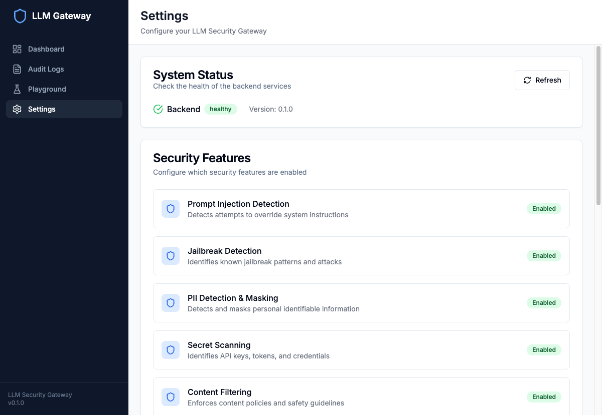 Settings Page