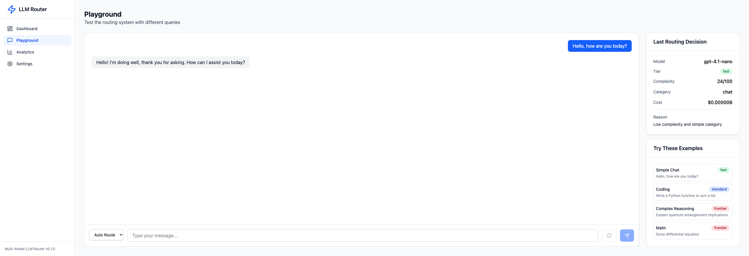 Chat routed to Fast tier