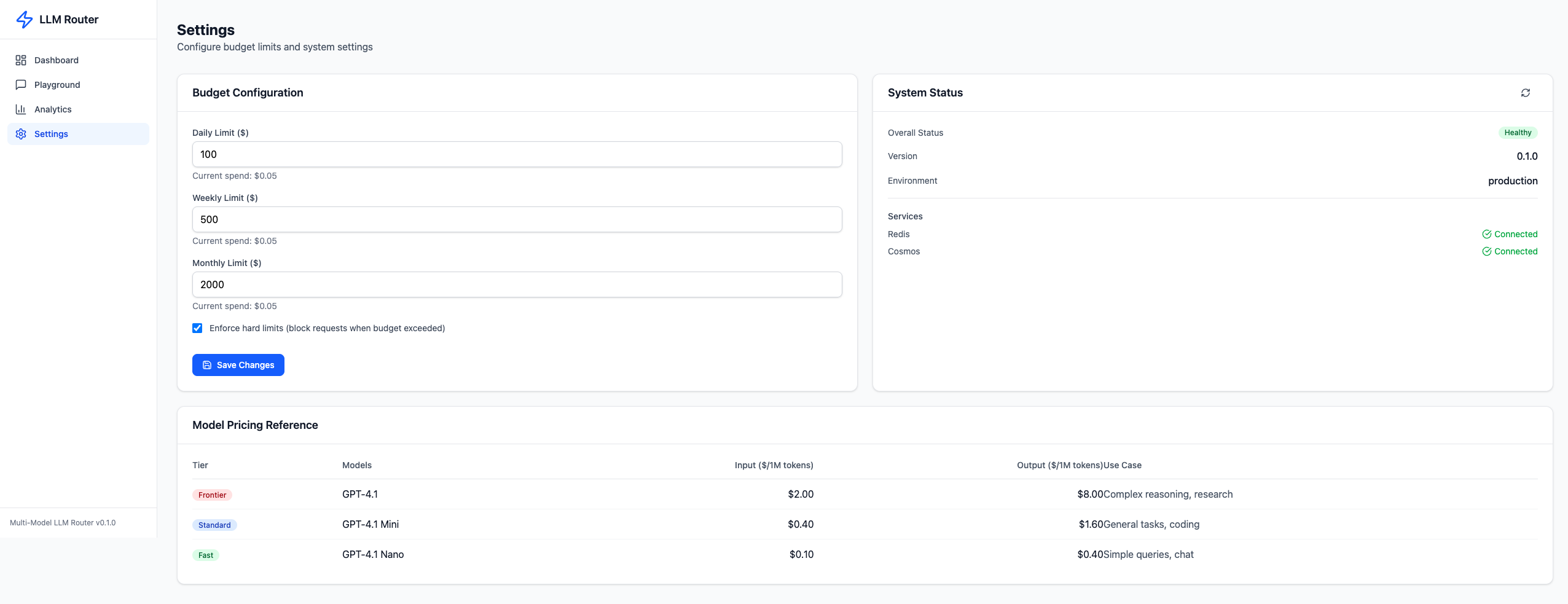 Settings and Budget Configuration