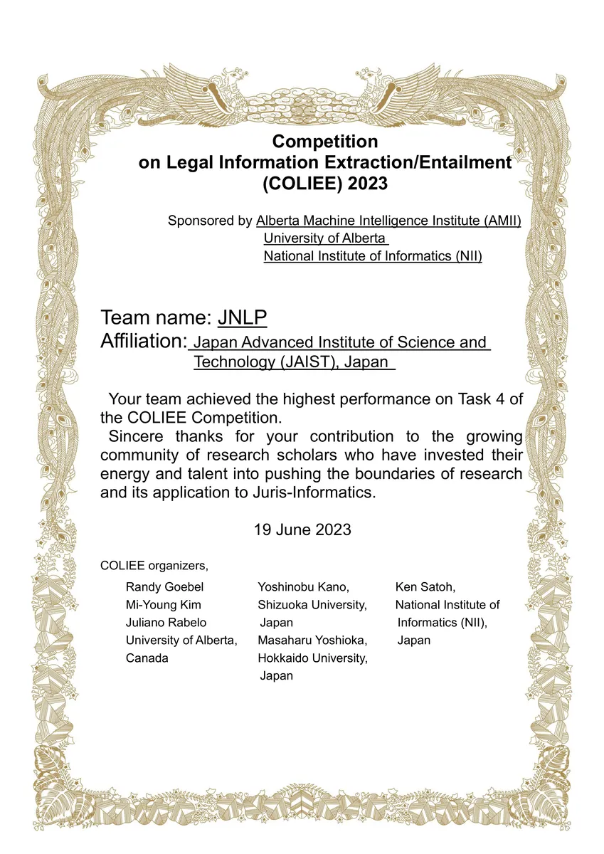 COLIEE 2023 — Task 4